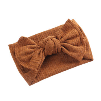 Baby Girl Pre-tied Solid Bow Stretch Textured Fabric Headband - Brown