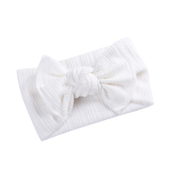 Baby Girl Pre-tied Solid Bow Stretch Textured Fabric Headband - White