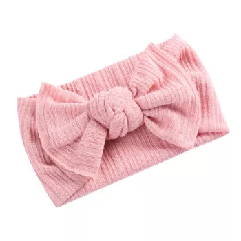 Baby Girl Pre-tied Solid Bow Stretch Textured Fabric Headband - Pink