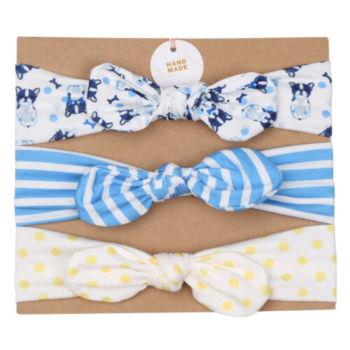 Knotted Bows Headband (0-24 months) 3pc Set - Blue Puppy