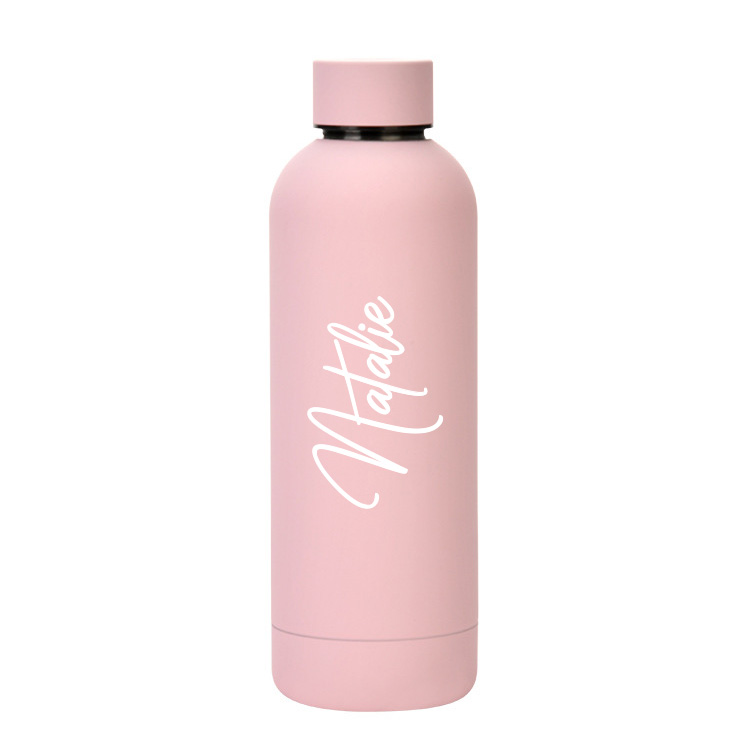 Custom Name Luxe Matte Finish Insulated Stainless Steel Bottle - Baby Pink
