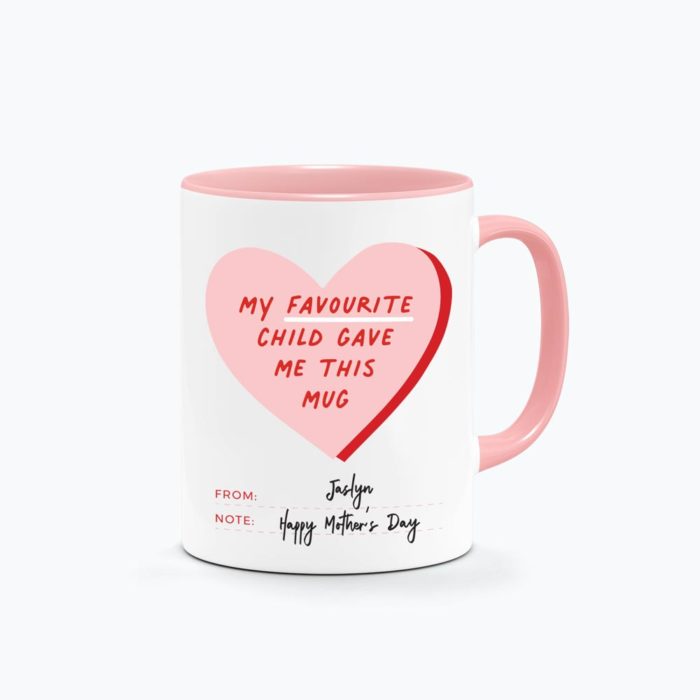 Favourite Child Heart Message Design Custom Name Printed Mug Happy Mothers Day