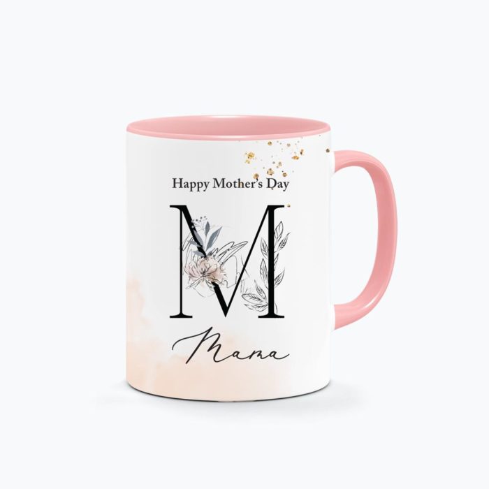 Peony Sketch Floral Monogram Design Custom Name Printed Mug Mothers Day
