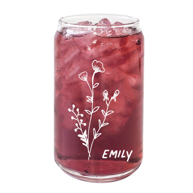 Botanicals Design Custom Name Coffee Can Glass Cold Beverage Glass