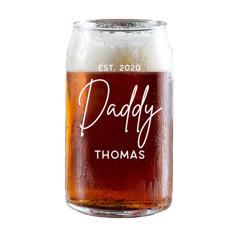 Dad Est.Year with custom name modern aesthetic Beer Coffee Can Glass Cold Beverage Glass