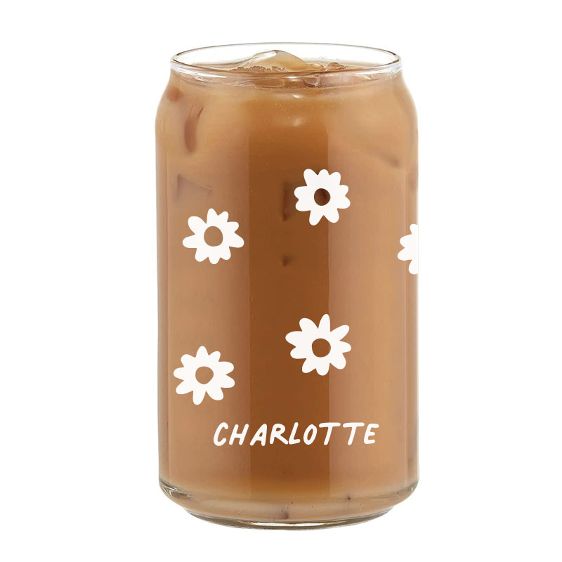 Daisies Design Custom Name Coffee Can Glass Cold Beverage Glass