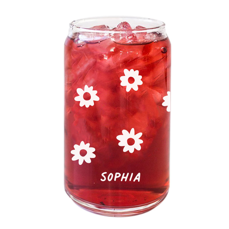 Daisies Design Custom Name Coffee Can Glass Cold Beverage Glass