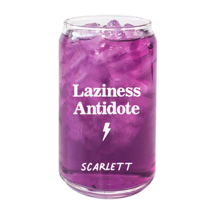 Laziness Antidote Typography Design Custom Name Coffee Can Glass Cold Beverage Glass