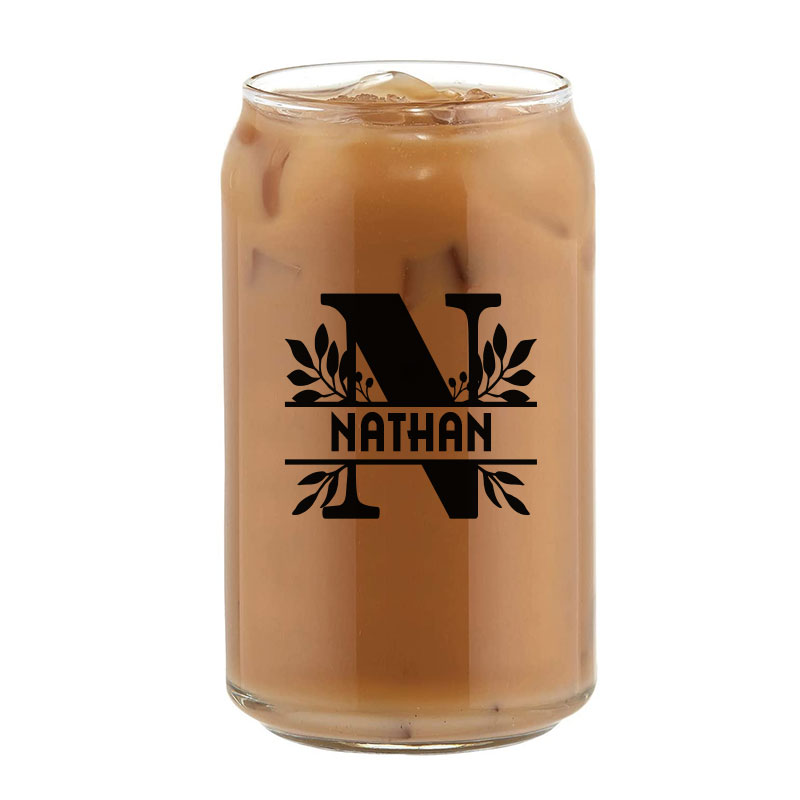 Custom Monogram name modern aesthetic Beer Coffee Can Glass Cold Beverage Glass
