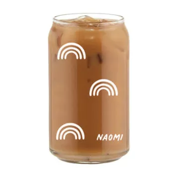 Rainbows Design Custom Name Coffee Can Glass Cold Beverage Glass