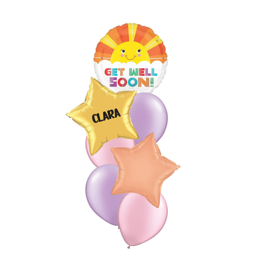 Get Well Soon Round Foil & Latex Helium Balloons Bouquet