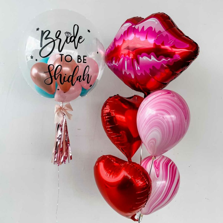 [Bridal Shower Set 1] - 24" Personalised Designer Balloon + Kissy Lip and marble Balloons Bouquet