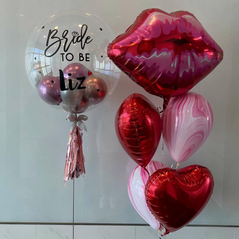 [Bridal Shower Set 1] - 24" Personalised Designer Balloon + Kissy Lip and marble Balloons Bouquet
