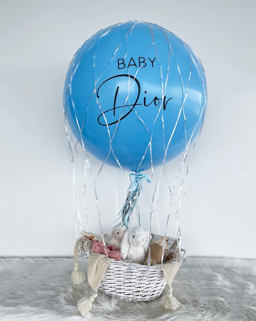 ''Personalised Name Helium Hot Air Balloon Gift Basket
