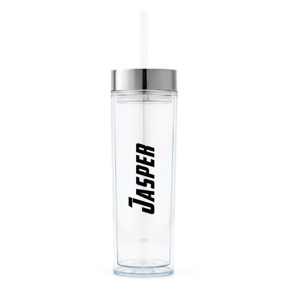 Double Wall Clear Tumbler Silver Rim with Custom Name