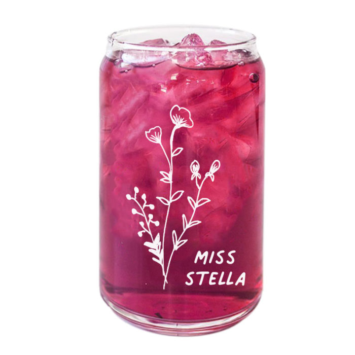 Botanicals Design Custom Name Coffee Can Glass Cold Beverage Glass