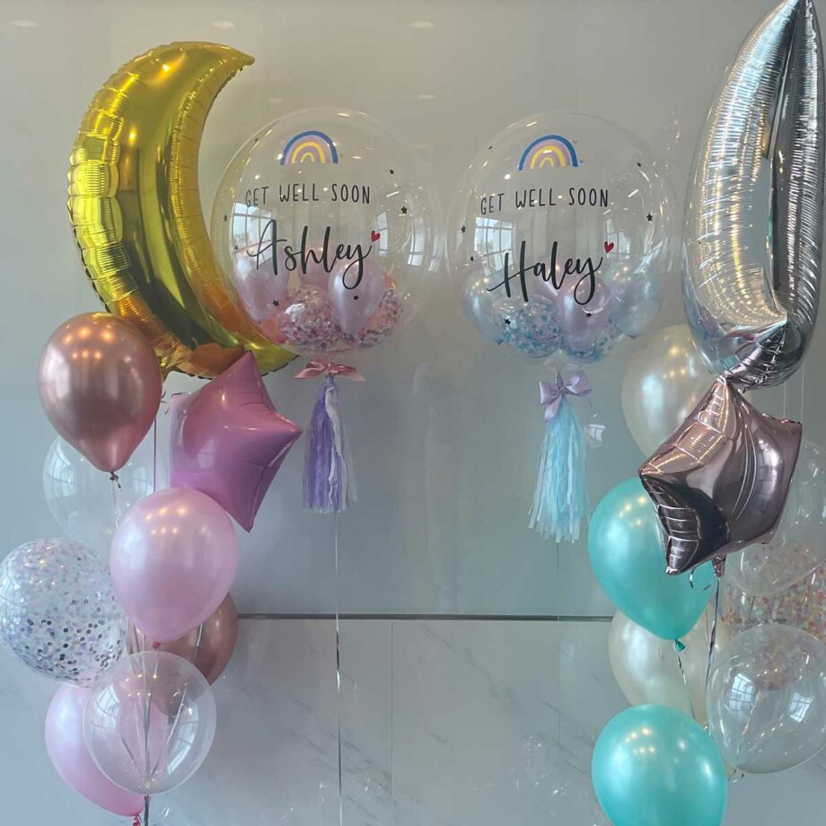 [Get Well Soon Set 4] - 24" Personalised Designer Balloon + Crescent, Star & Latex Bouquet