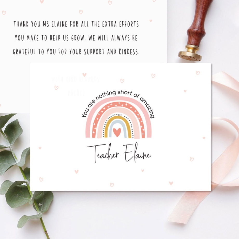 custom name teacher day gift card rainbow design