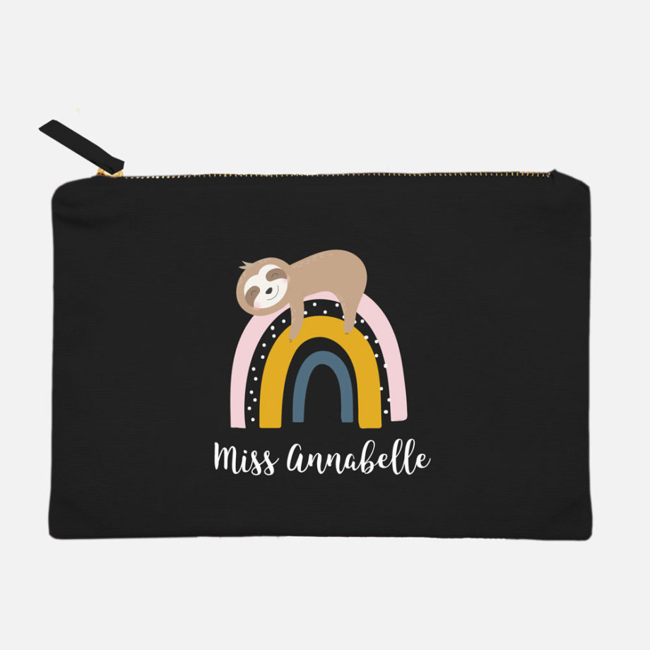[Custom Title Custom Name] Canvas Pouch - Rainbow Sloth Design