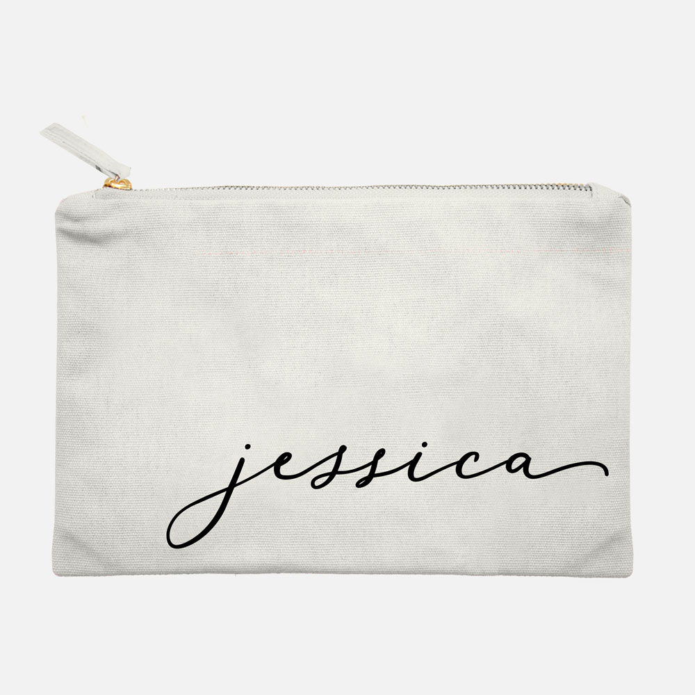 [Custom Name] Canvas Pouch - Script font with Swirl