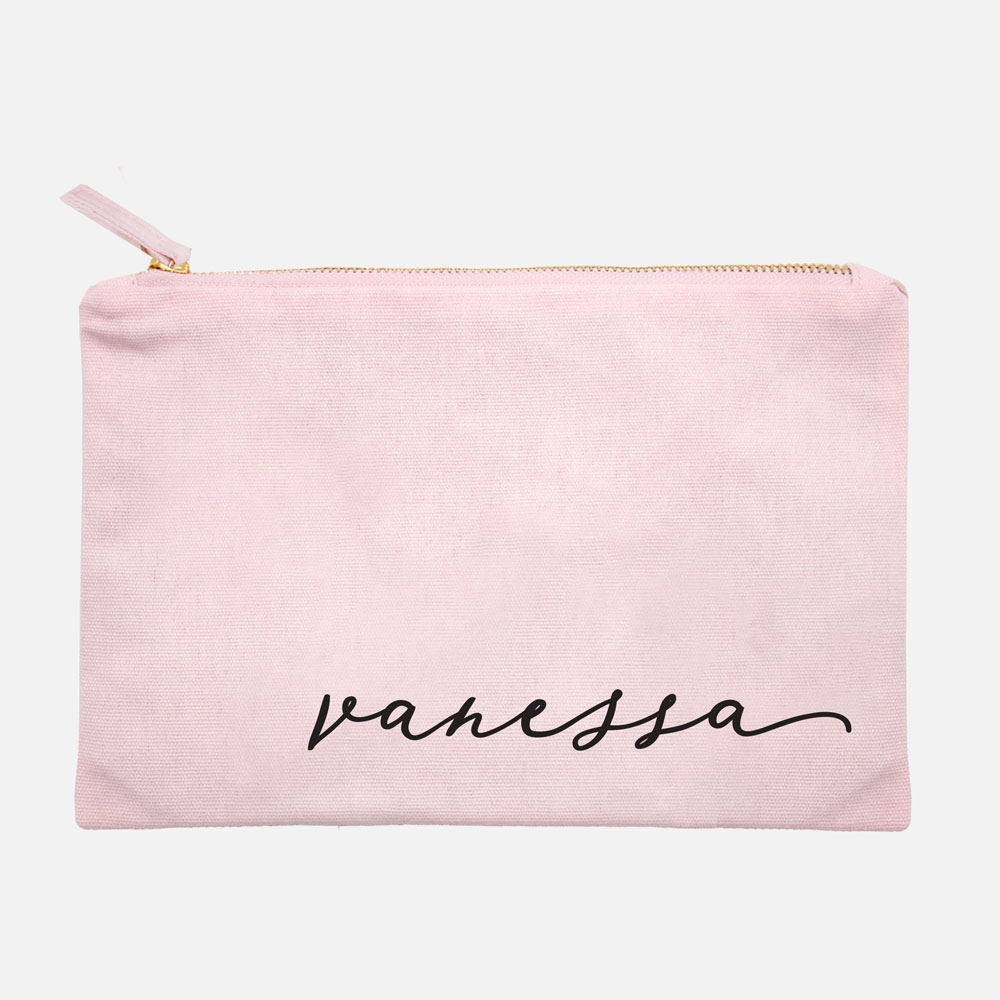 [Custom Name] Canvas Pouch - Script font with Swirl