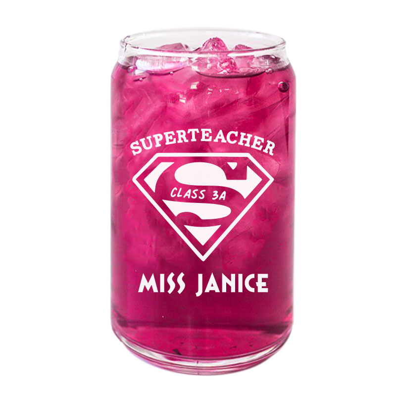 Superteacher custom name Beer Coffee Can Glass Cold Beverage Glass