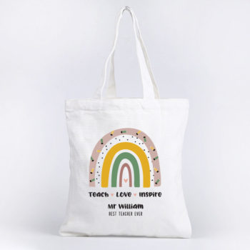 teach love inspire tote bag custom name teacher day rainbow