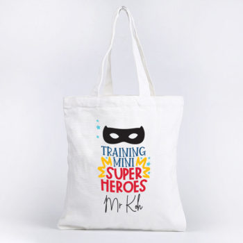 Custom Name Training Mini Super Heroes Design Tote Bag Teachers Day Gift