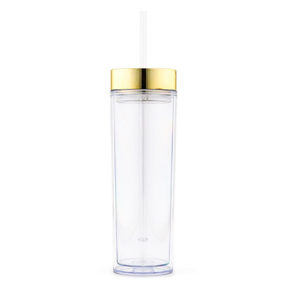 Double Wall Clear Tumbler Gold Rim with Custom Name