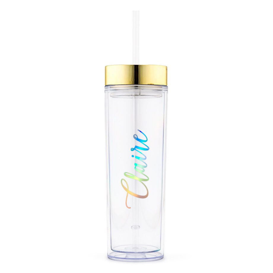 Double Wall Clear Tumbler Gold Rim with Custom Name