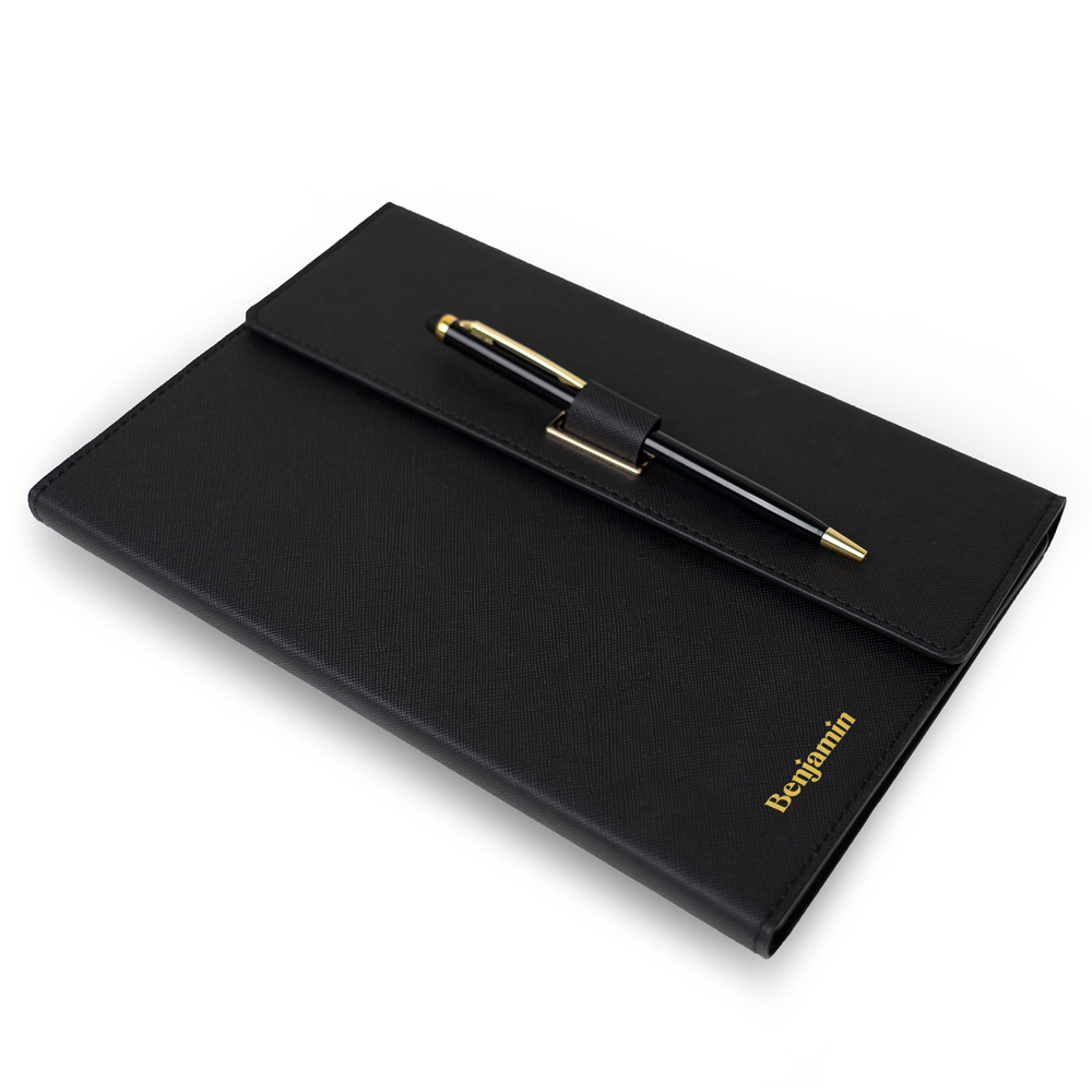 [Custom Name] A5 Saffiano Leather Notebook - Black