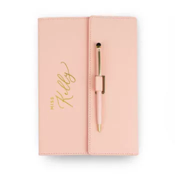 [Custom Name] A5 Saffiano Leather Notebook - Pink