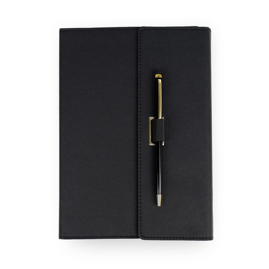 [Custom Name] A5 Saffiano Leather Notebook - Black