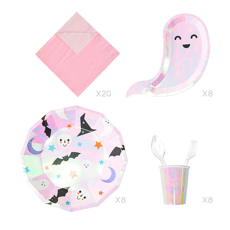 Cute Ghost Iridescent Halloween Party Serveware Package