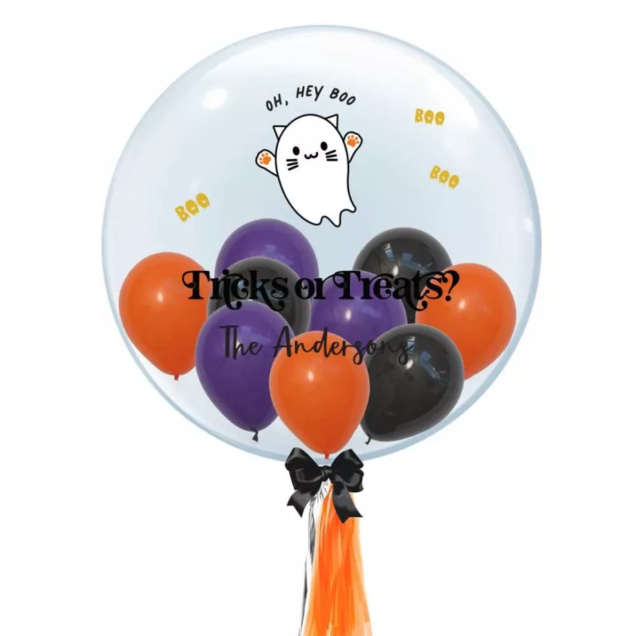 Halloween Collection 24 inch Custom Name Bubble Balloon Halloween Cat Ghost Design