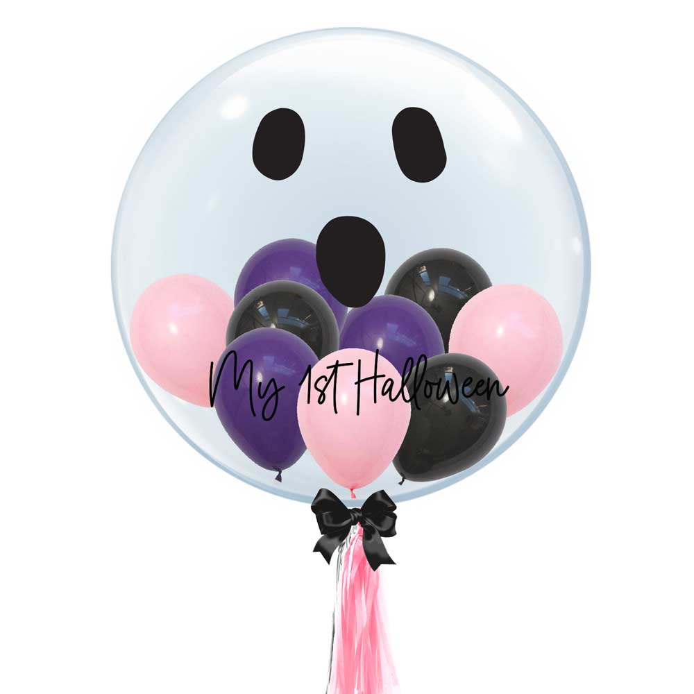 Halloween Collection 24 inch Custom Name Bubble Balloon Halloween Ghost Face Design
