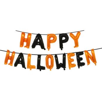HAPPY HALLOWEEN 16 inch letter foil balloons orange and black
