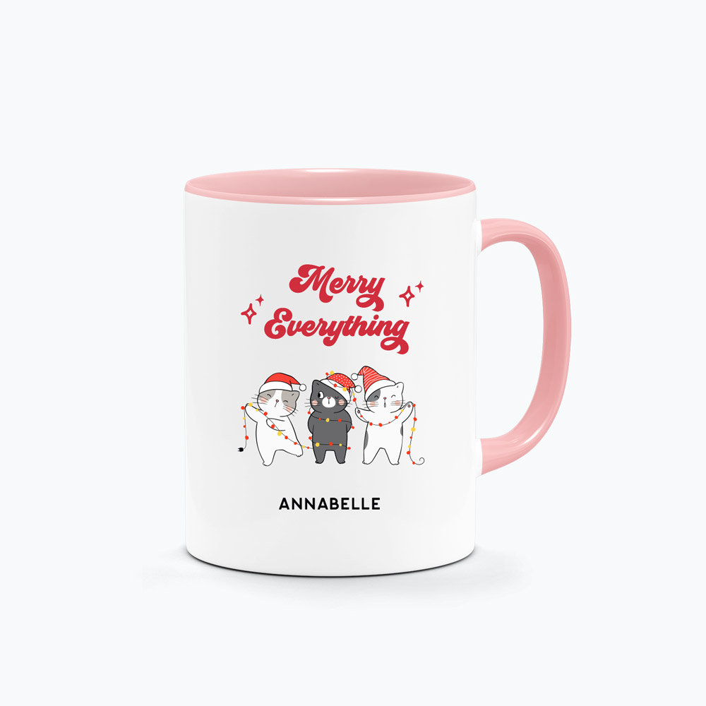 Custom Name Christmas Gift Printed Mug - Merry Cats Design