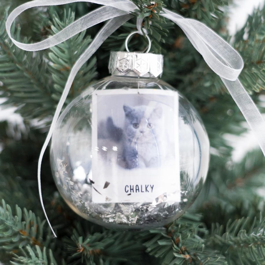 Custom Christmas Bauble - Photo with silver confetti