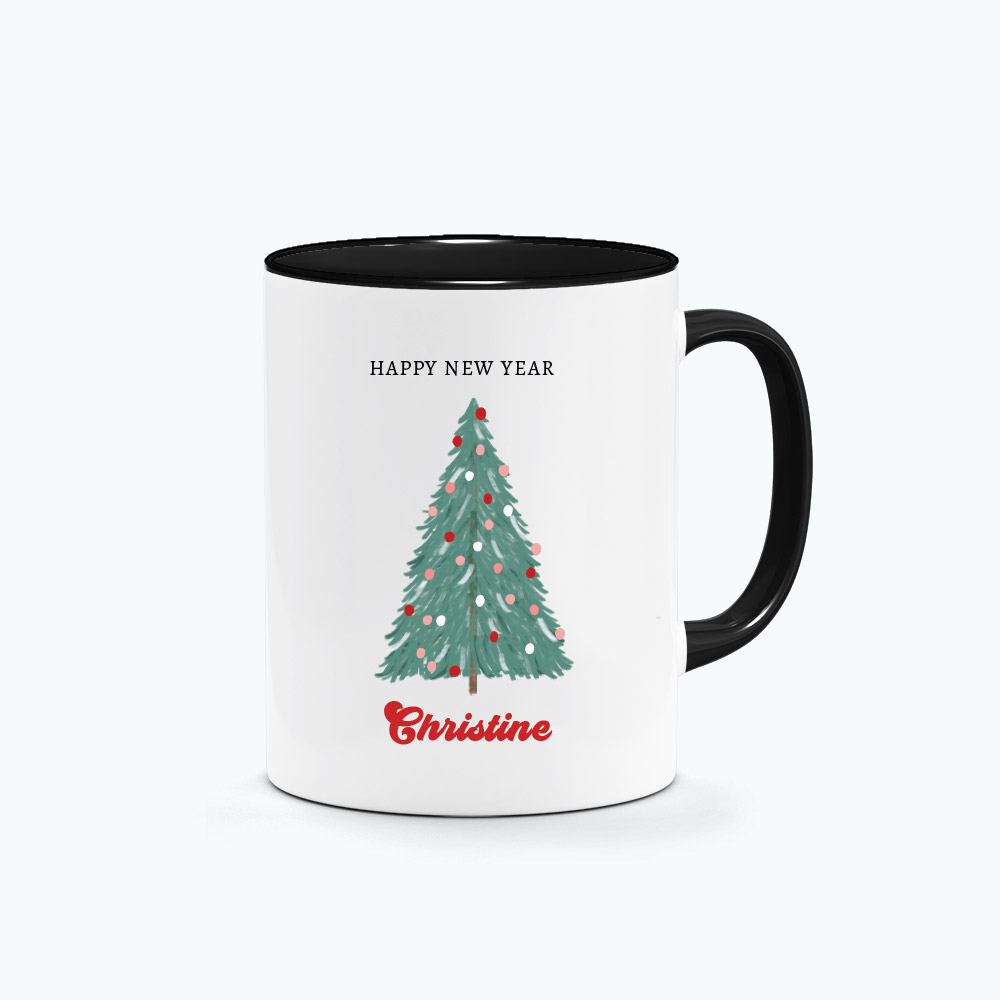 `[CUSTOM SUBTEXT CUSTOM NAME] Printed Mug Christmas Collection - Handdrawn Christmas Tree Illustration