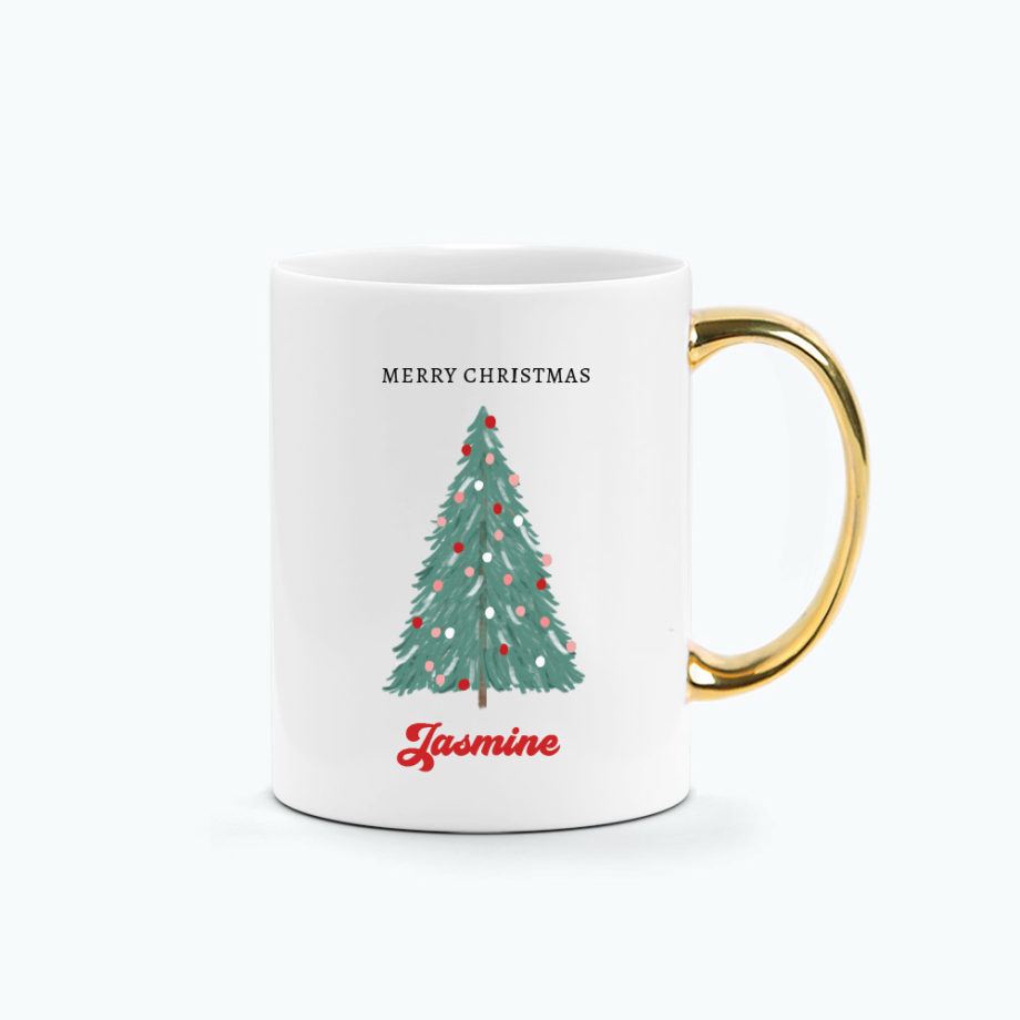 `[CUSTOM SUBTEXT CUSTOM NAME] Printed Mug Christmas Collection - Handdrawn Christmas Tree Illustration