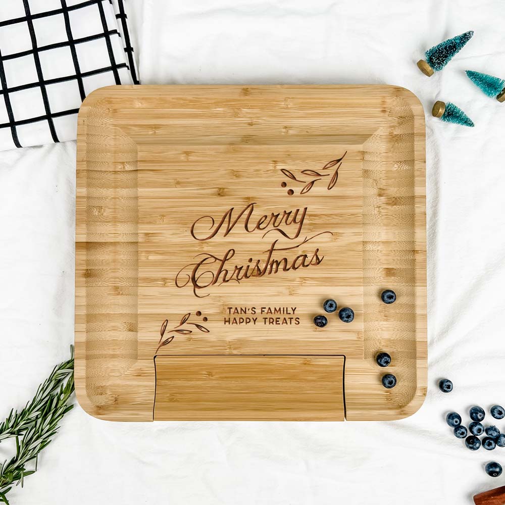 Custom Subtext Christmas Gift Engraved Wooden Cheese board -merry christmas design