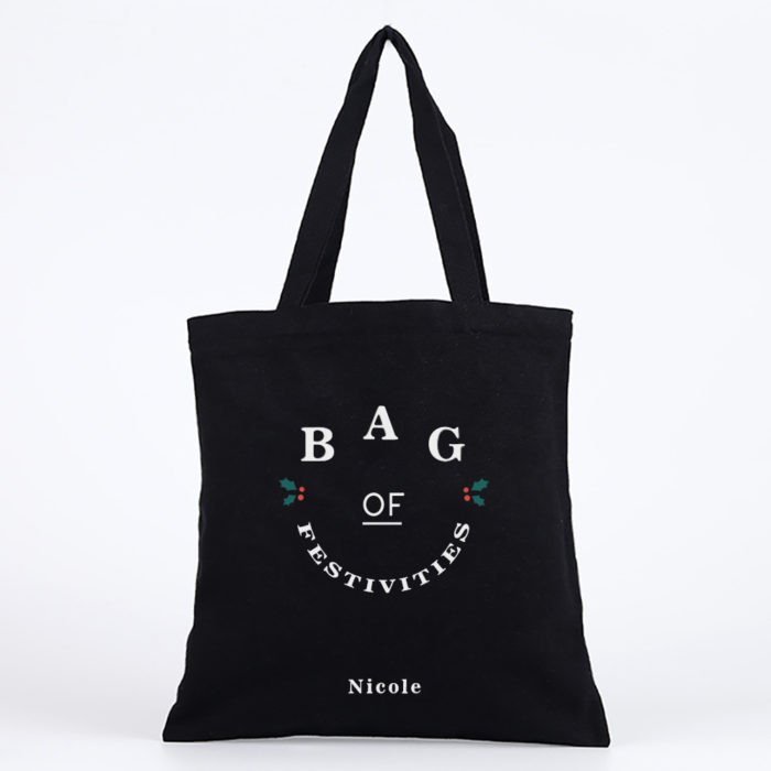 Custom name Christmas Gift Personalized Tote bag Bag Of Festivities black
