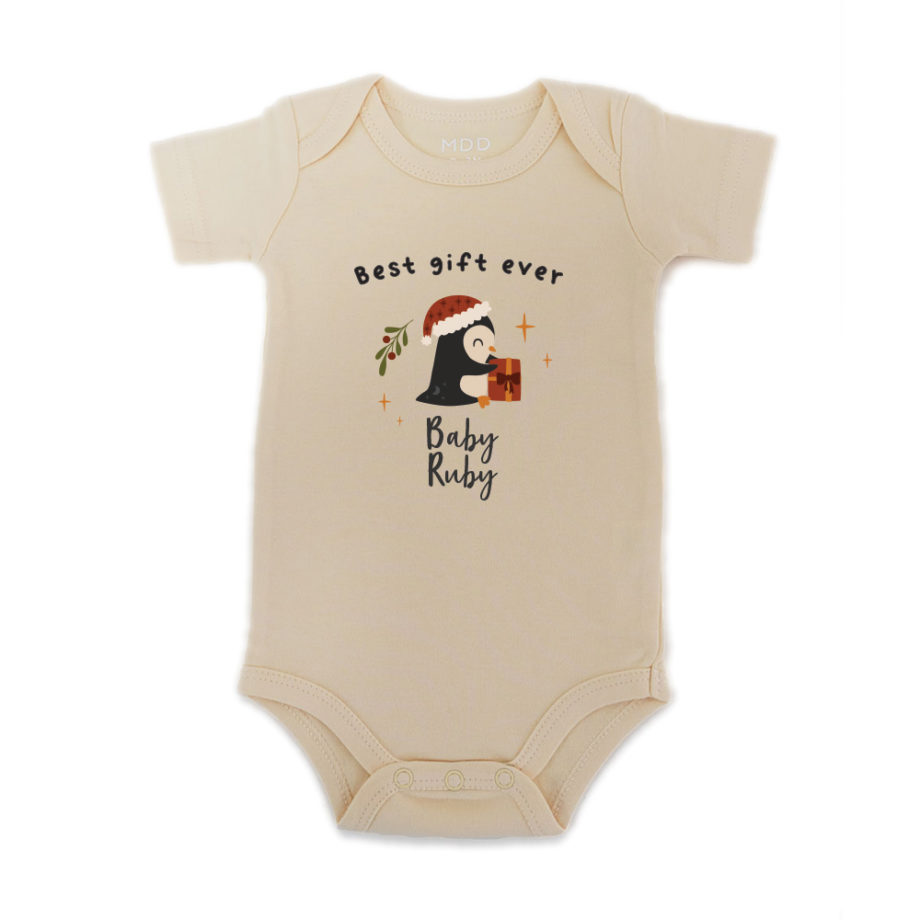 Custom name Christmas Gift Personalized Baby Bodysuit Best gift ever design ivory