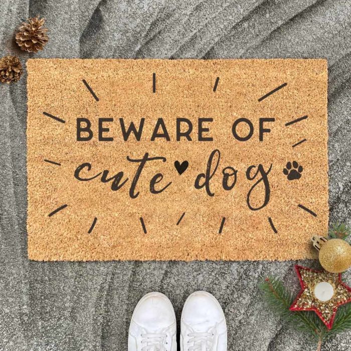Christmas Gift Door Mat Beware of cute dog Design