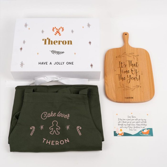 Christmas Kitchen Box - Gift Box, Gift Card, Apron, Engraved Cutting Board