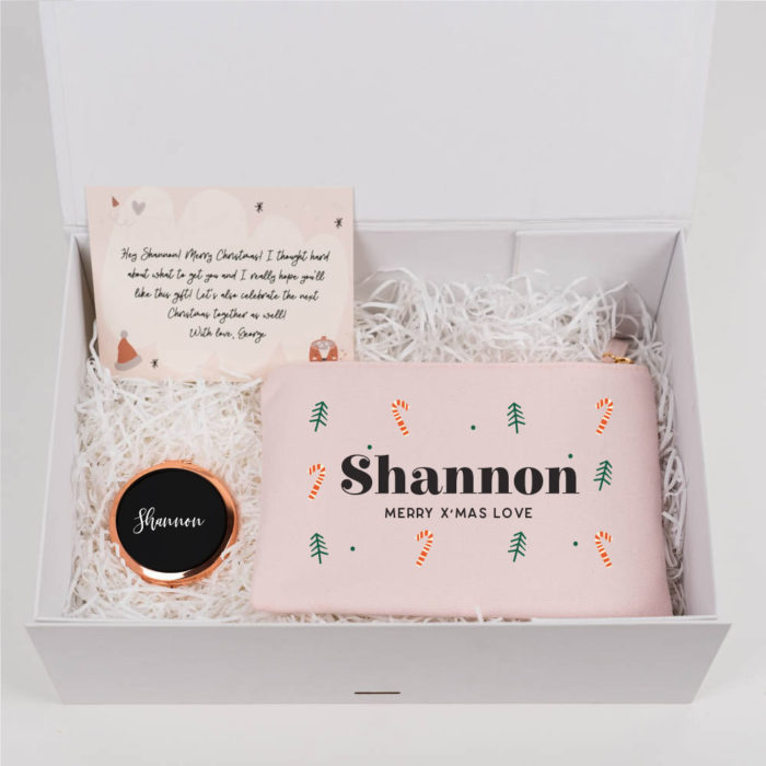 Christmas Beauty Box - Gift Box, Personalised Makeup Bag, Personalised Compact Mirror, Gift Card