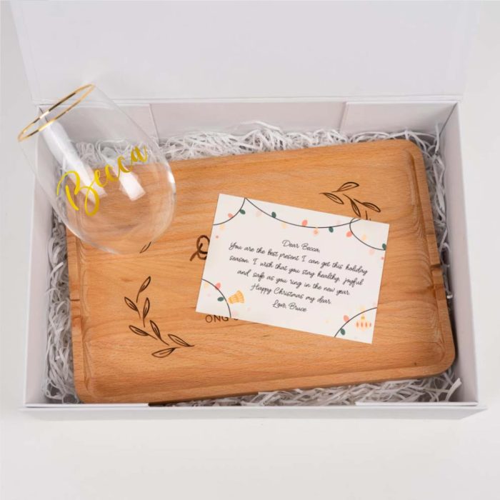 Christmas Serving Box - Gift Box, Personalised Egg Glass, Engraved Serving tray, Gift Card