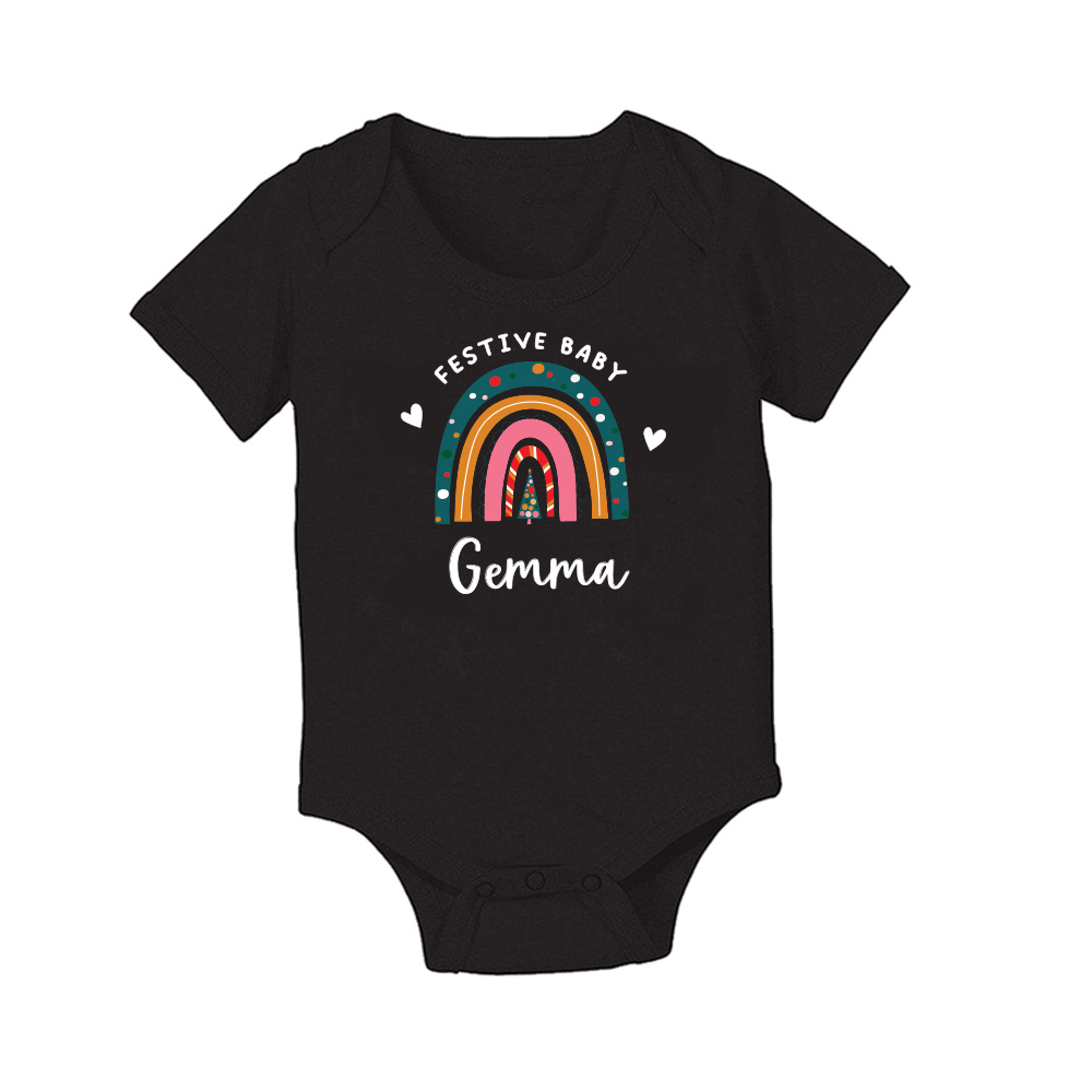 Custom name Custom Subtext Christmas Gift Personalized Baby Bodysuit Christmas Rainbow design black