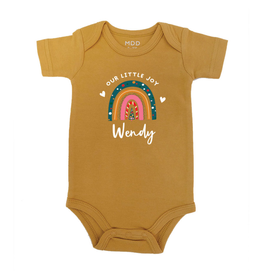 Custom name Custom Subtext Christmas Gift Personalized Baby Bodysuit Christmas Rainbow design mustard